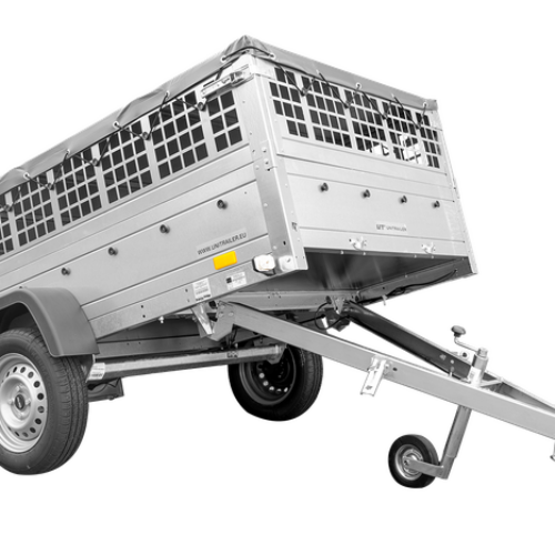 GRANDE REMORQUE 230X125 AVEC BÂCHE PLATE, RIDELLES GRILLAGÉES, ROUE JOCKEY ET TIGES DE SUPPORT BÂCHE – GARDEN TRAILER 230 KIPP