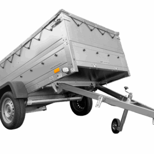 GRANDE REMORQUE 230X125 AVEC BÂCHE PLATE GRISE, REHAUSSES DE RIDELLES ET ROUE JOCKEY - GARDEN TRAILER 230 KIPP