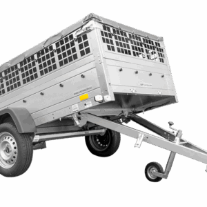GRANDE REMORQUE 230X125 AVEC BÂCHE PLATE, RIDELLES GRILLAGÉES, ROUE JOCKEY ET TIGES DE SUPPORT BÂCHE - GARDEN TRAILER 230 KIPP