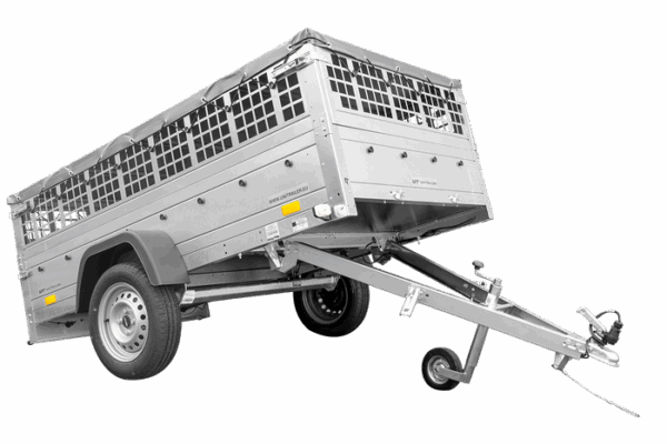 GRANDE REMORQUE 230X125 AVEC BÂCHE PLATE, RIDELLES GRILLAGÉES, ROUE JOCKEY ET TIGES DE SUPPORT BÂCHE - GARDEN TRAILER 230 KIPP