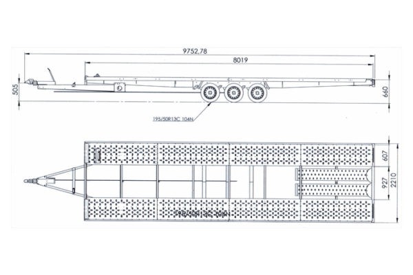 REMORQUE PORTE VOITURE À TROIS ESSIEUX 800X230 UNIPLAT 800/3 S 3500 KG – Image 2