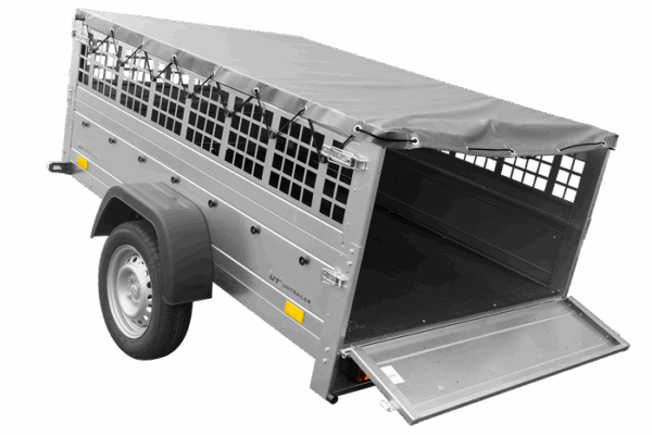 REMORQUE VOITURE UTILITAIRE 200X125 AVEC BÂCHE PLATE, RIDELLES GRILLAGÉES ET ROUE JOCKEY - GARDEN TRAILER 201 KIPP – Image 5
